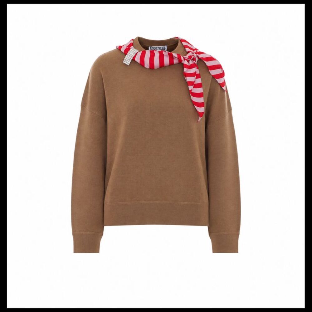 Essentiel Antwerp Women Kurtis Wool Mixed Sweater With Decorated Striped Scarf